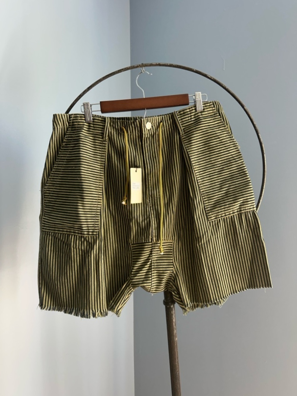 Striped Olive Drawstring Women's Bermuda Shorts